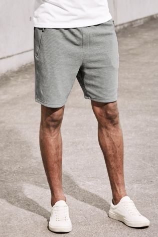 Grey Textured Jersey Shorts